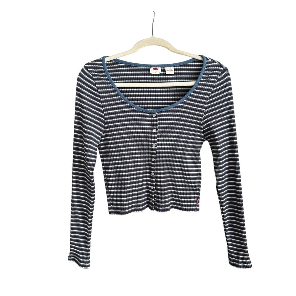 LEVI’S Britt Long Sleeve Pearl Snap Knit Top Cropped Ribbed Scoop Neck Y2K XL